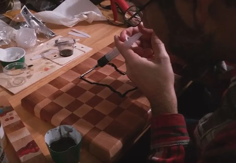 Cutting Board Epoxy Inlay — Fill pocket with food-safe colored epoxy