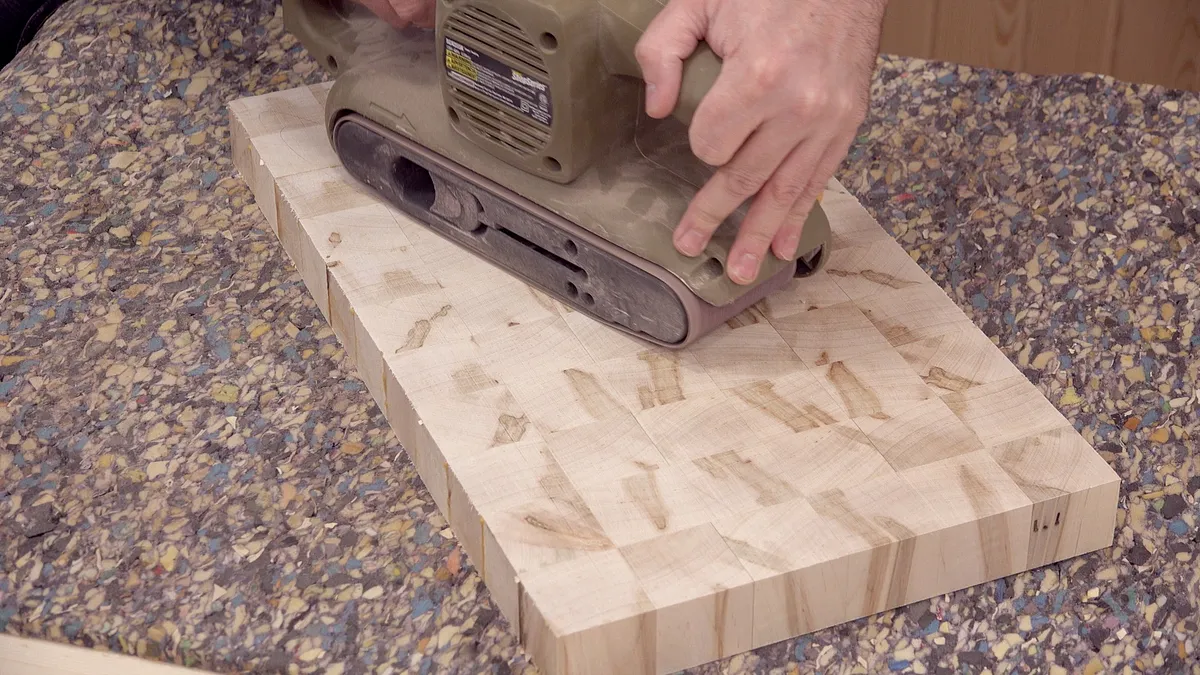 Cheeseburger Endgrain Cutting Board — Sanding