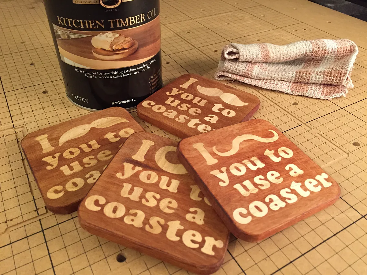 Mustache Inlay Coasters — Treat/Seal the Wood