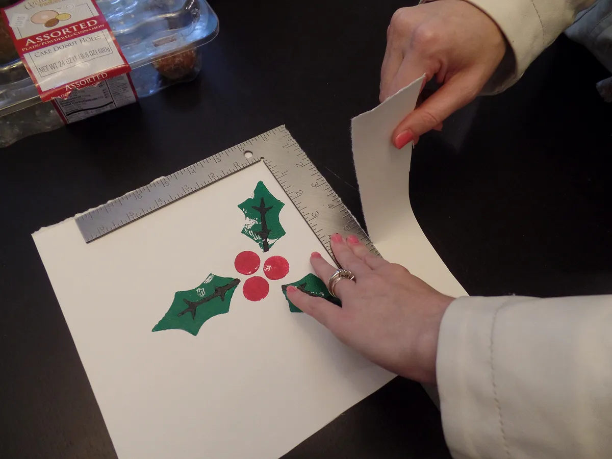 Rustic Christmas Holly Block Printing — Final finishing