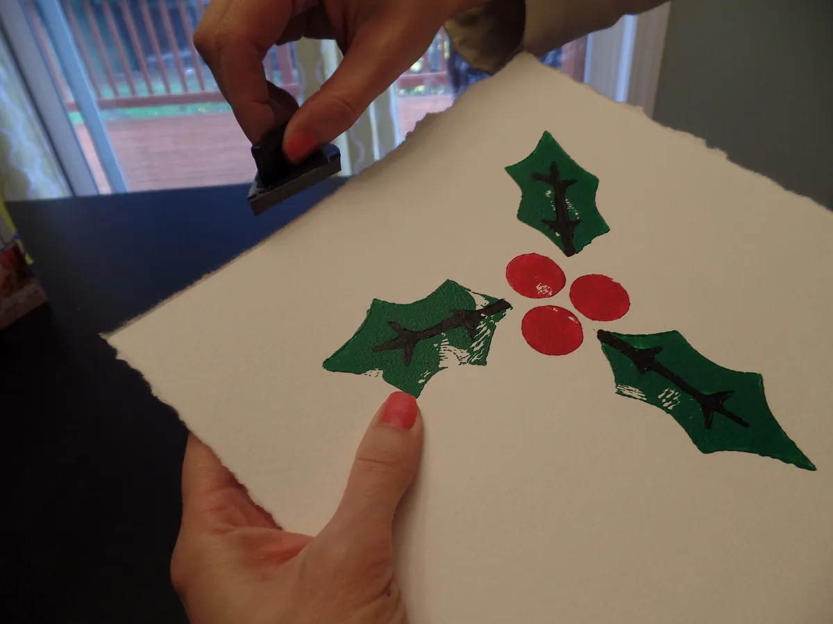 Rustic Christmas Holly Block Printing — Final finishing (image 2)