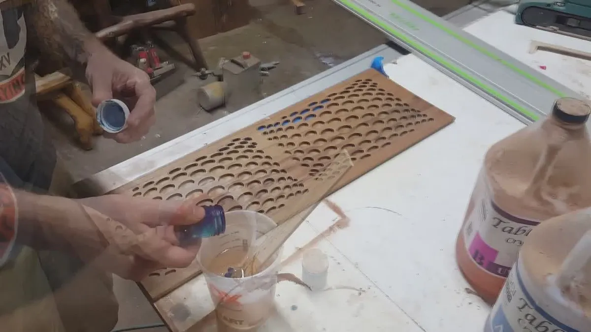 Teak Wood Light with Resin Inlay — Add colored dye to epoxy
