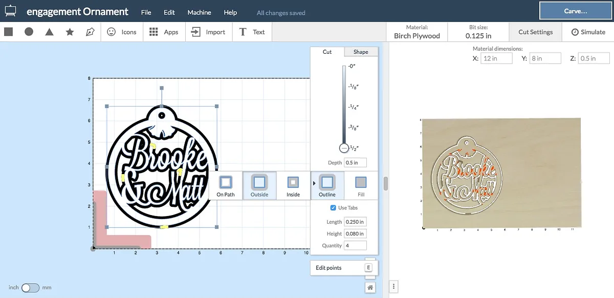 Customizable Ornament Template  — Select material and bit