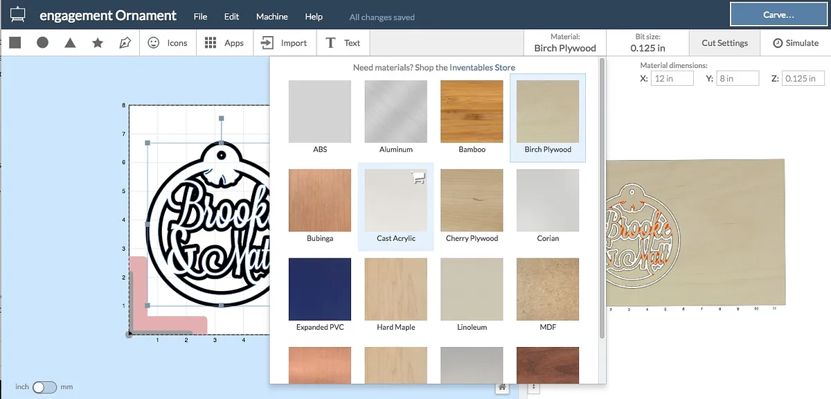Customizable Ornament Template  — Select material and bit (image 2)