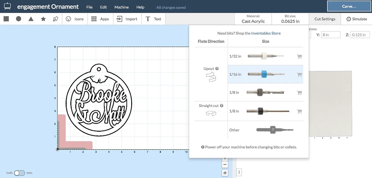Customizable Ornament Template  — Select material and bit (image 3)