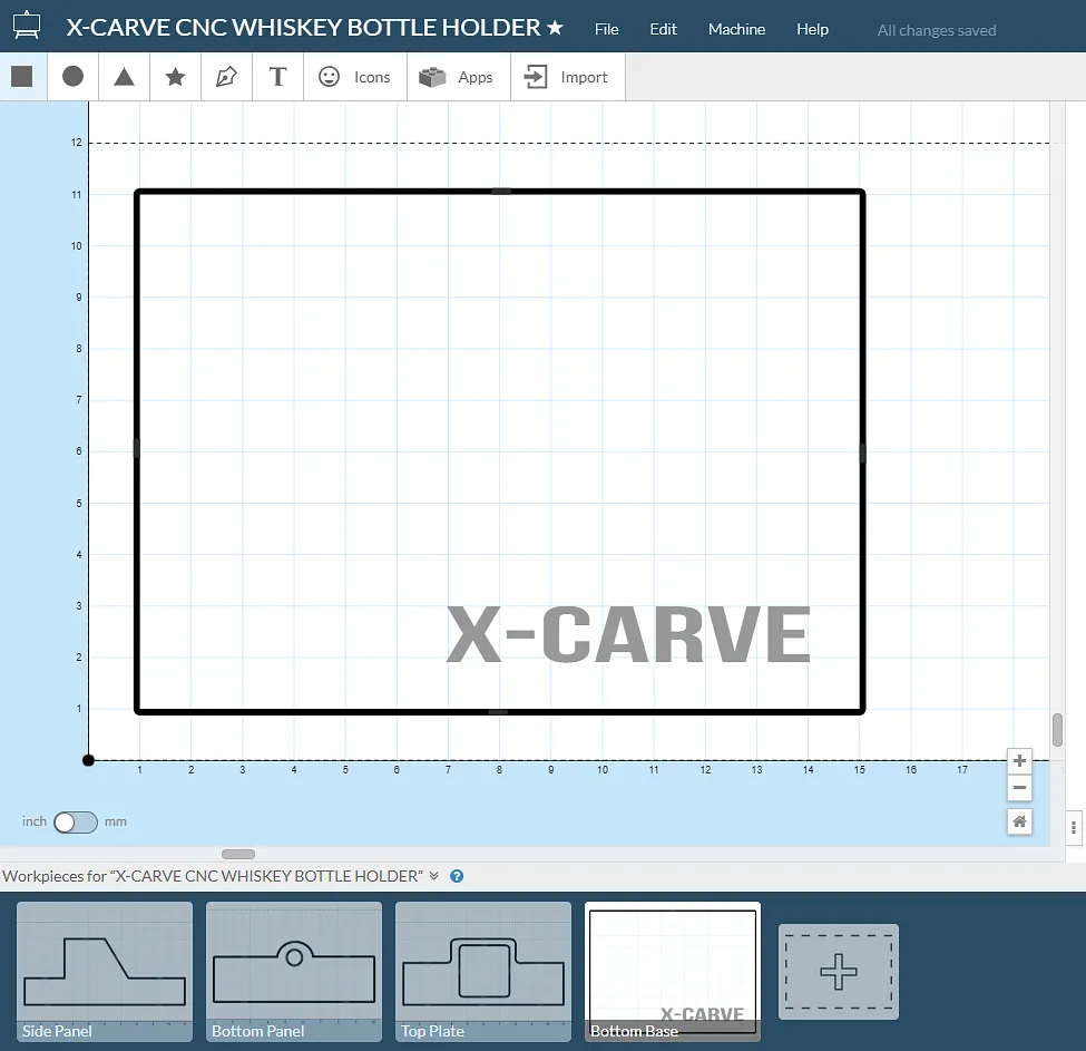 X-Carve Replica Whiskey Holder — Step-4 Carve Bottom Base (Mini CNC Waste + Side Board)