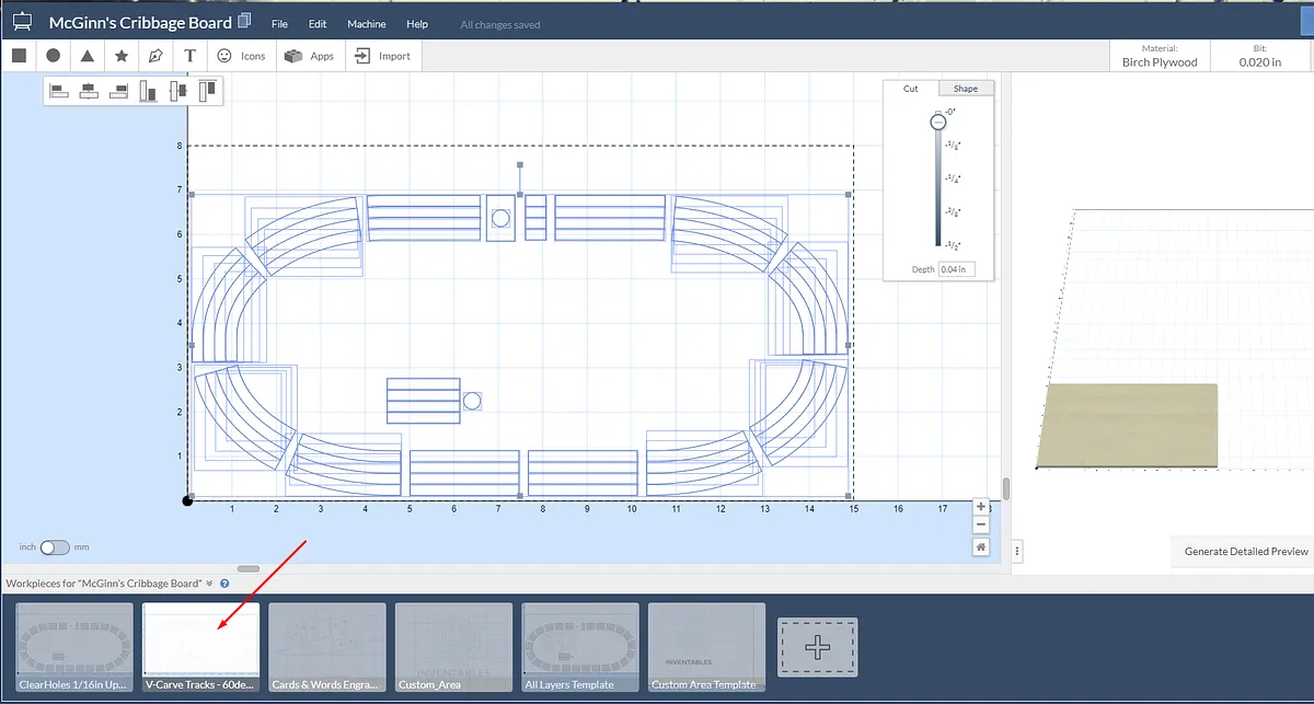 McGinn's Cribbage Board — V-Carve Tracks with 60 deg vbit