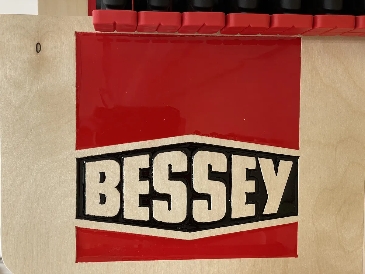Bessey Clamp Racks with Epoxy Logo — Carving The Logos With A V-Bit (image 3)