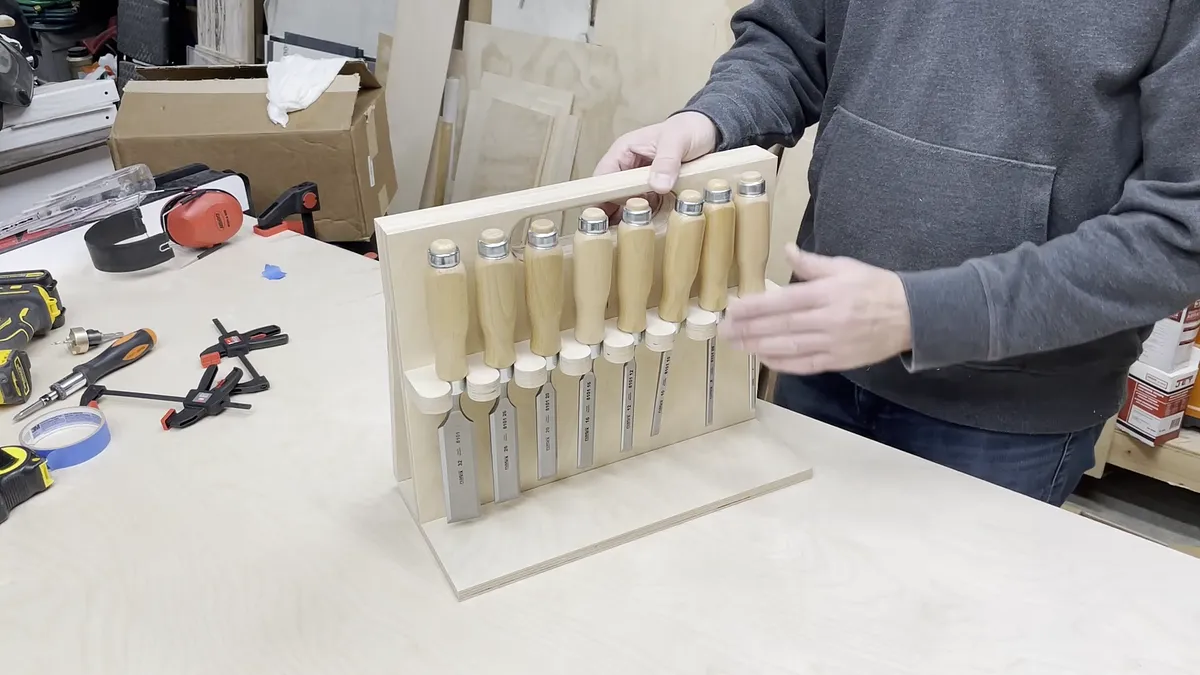 Wall Mounted Chisel Rack With Built In Stand — Attach Chisel Support To Back (image 7)