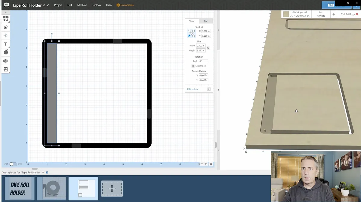 Tape Roll Holder with Hidden Shelf — Create Parts In Easel Pro Software (image 8)