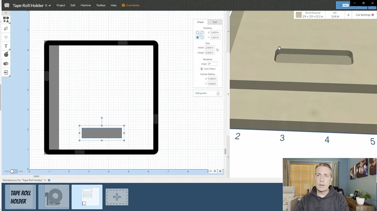 Tape Roll Holder with Hidden Shelf — Create Parts In Easel Pro Software (image 10)