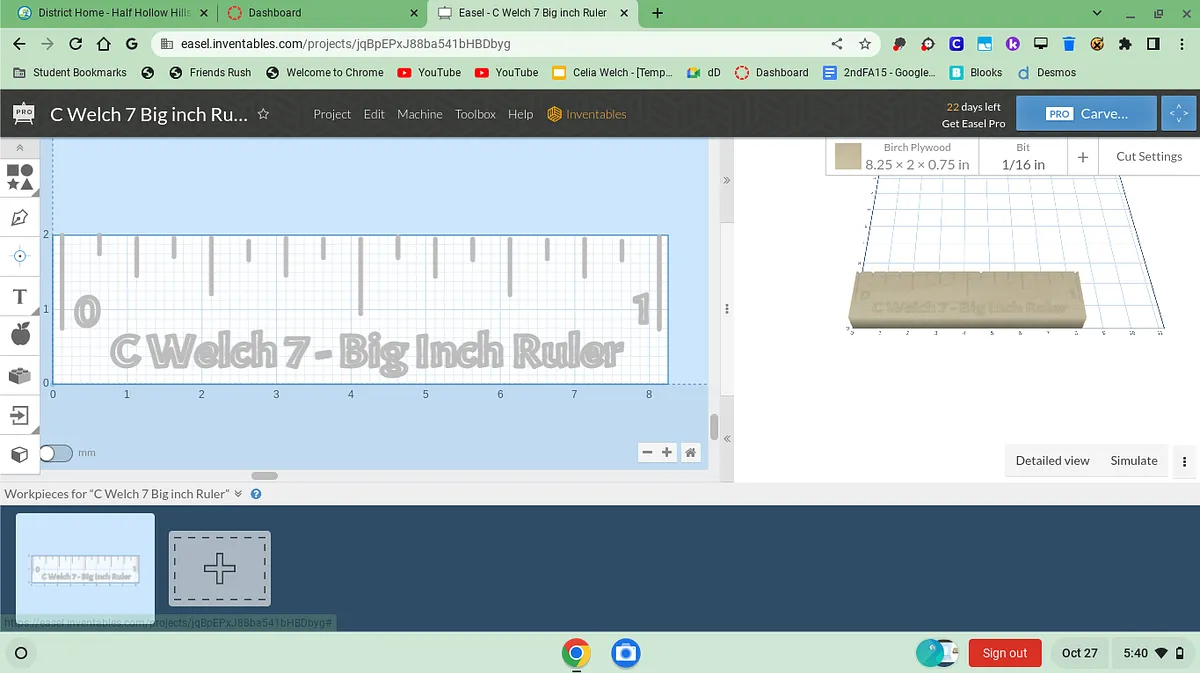 C Welch 7 Big inch Ruler - image 1