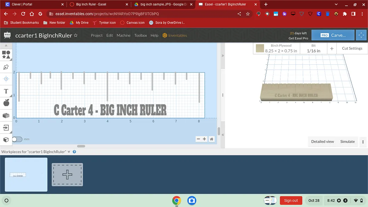 C Carter 1-BIG INCH RULER - image 1