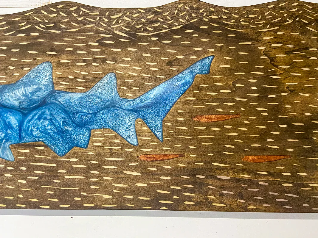 Resin Shark w/ Feeder Fish inside Waves  - image 2