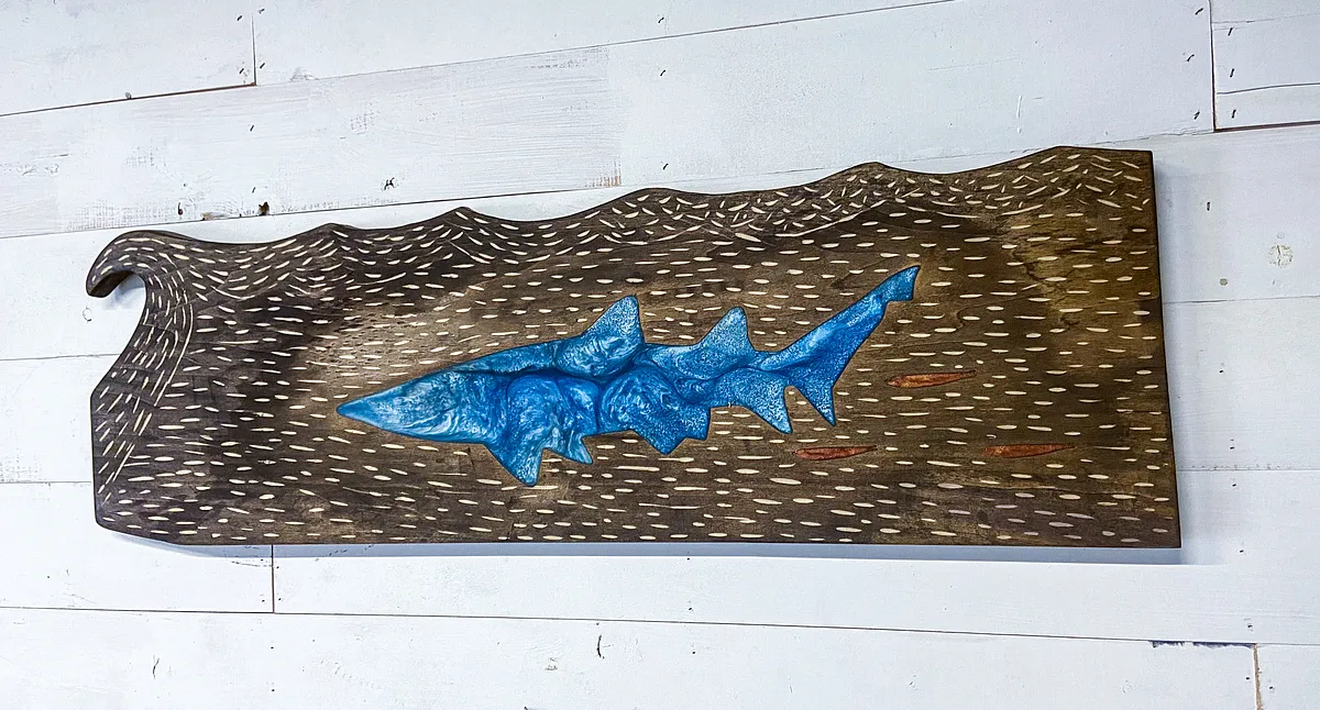 Resin Shark w/ Feeder Fish inside Waves  - image 3