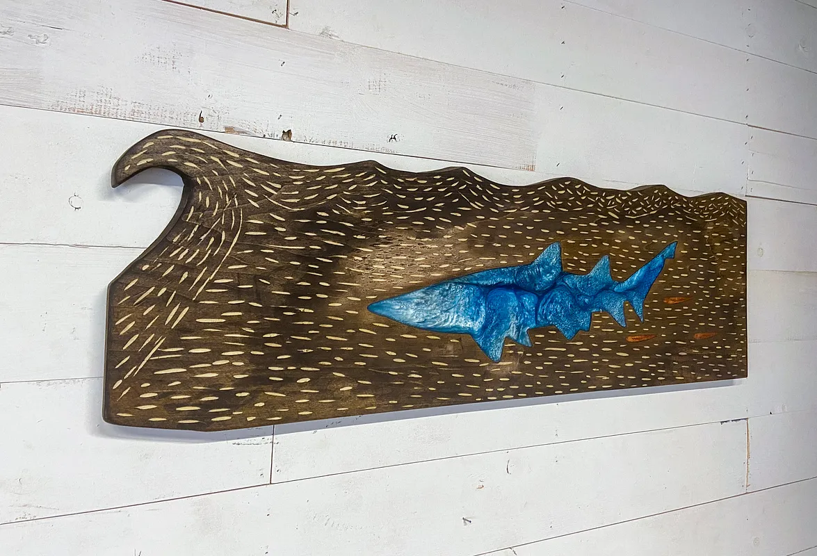 Resin Shark w/ Feeder Fish inside Waves  - image 4