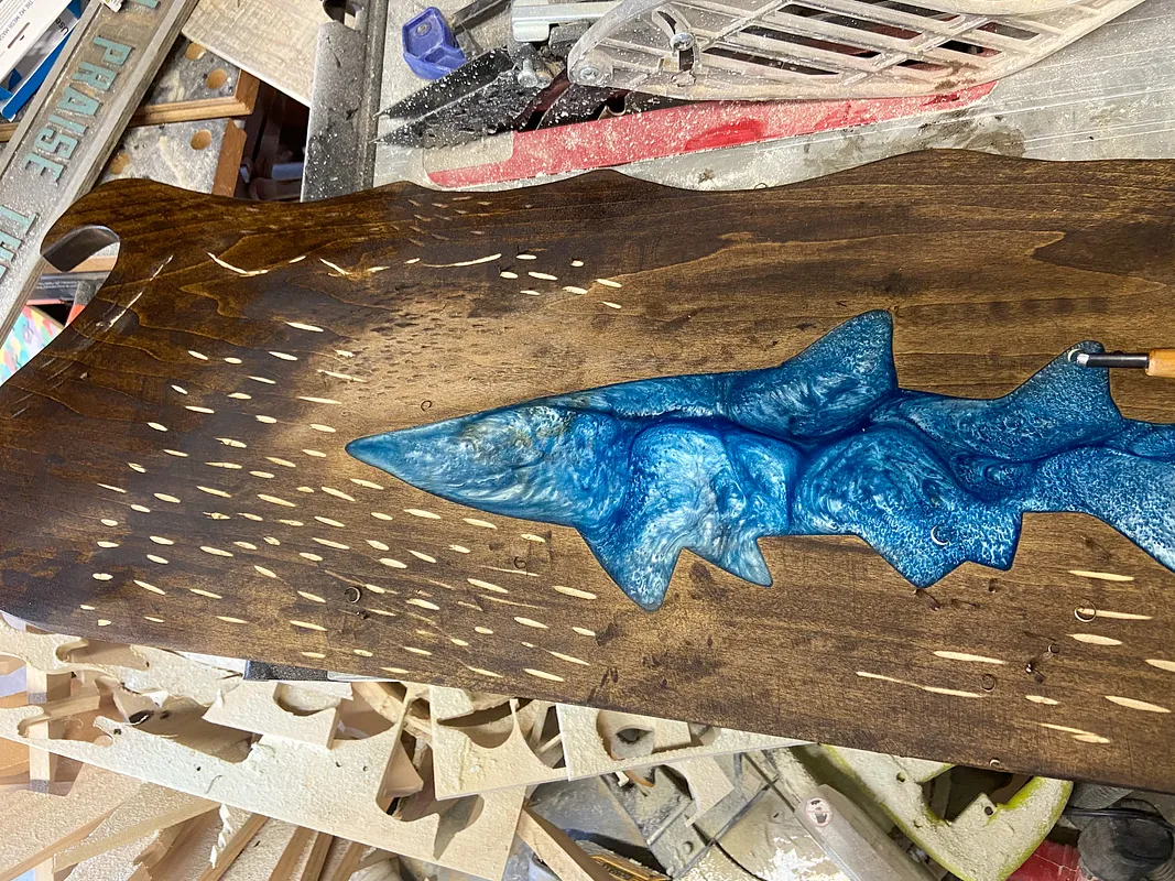 Resin Shark w/ Feeder Fish inside Waves  - image 6