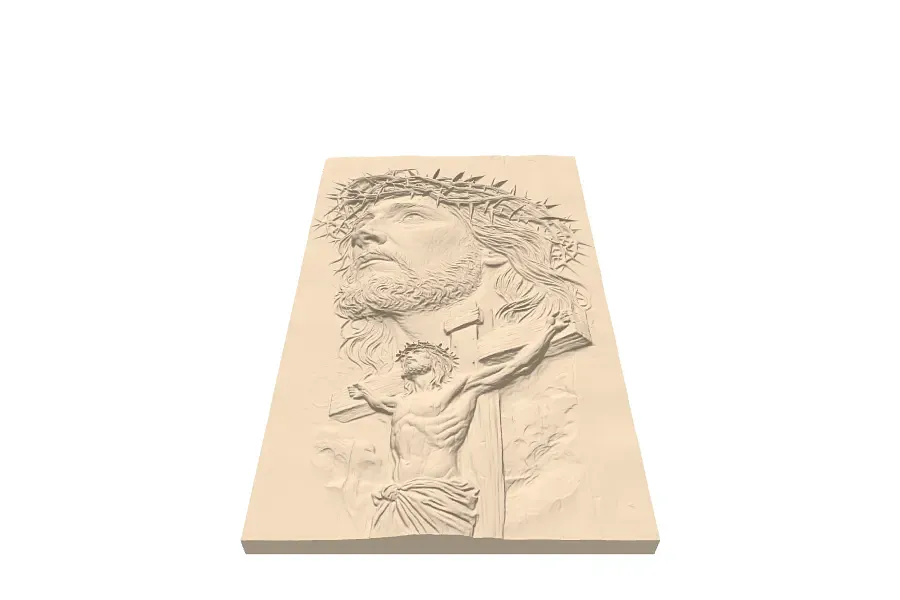 Copy of Copy of Face of Jesus Crucifixion 3D Relief STL  Crown of Thorns Cross Wood Grain Carving Panel (2) - image 1